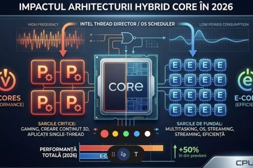 Impactul Arhitecturii Hybrid Core asupra Performanței în 2026: P-Cores vs. E-Cores